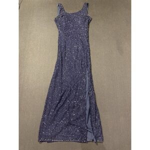 Vintage Sean Collection Silk Long Gown Long Navy Full Beaded Size XL